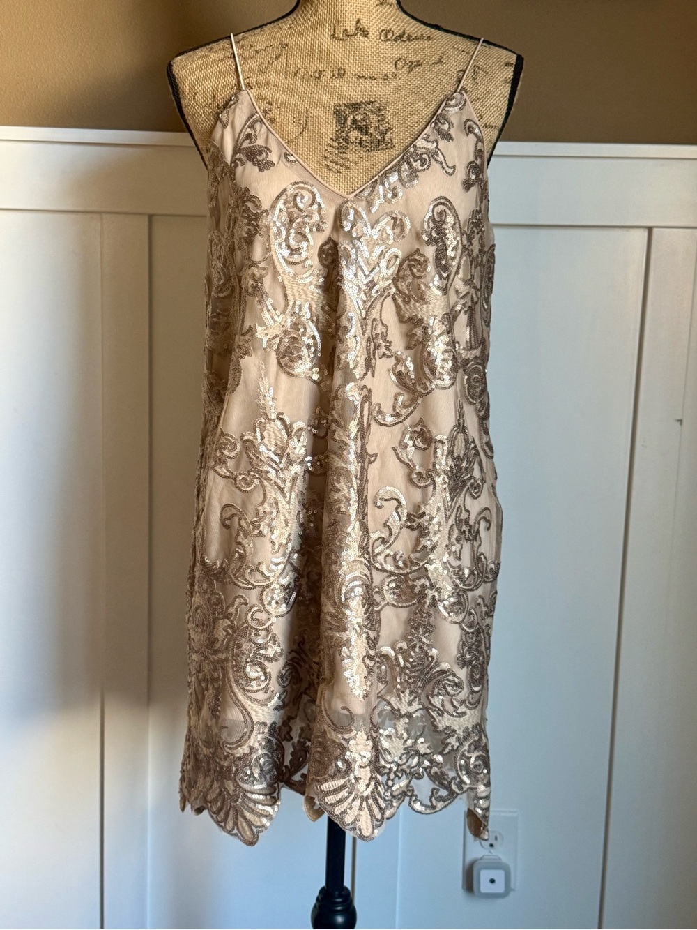 Champagne Gold Sequin Dress Medium Vegas Bachelorette Birthday Party Dress